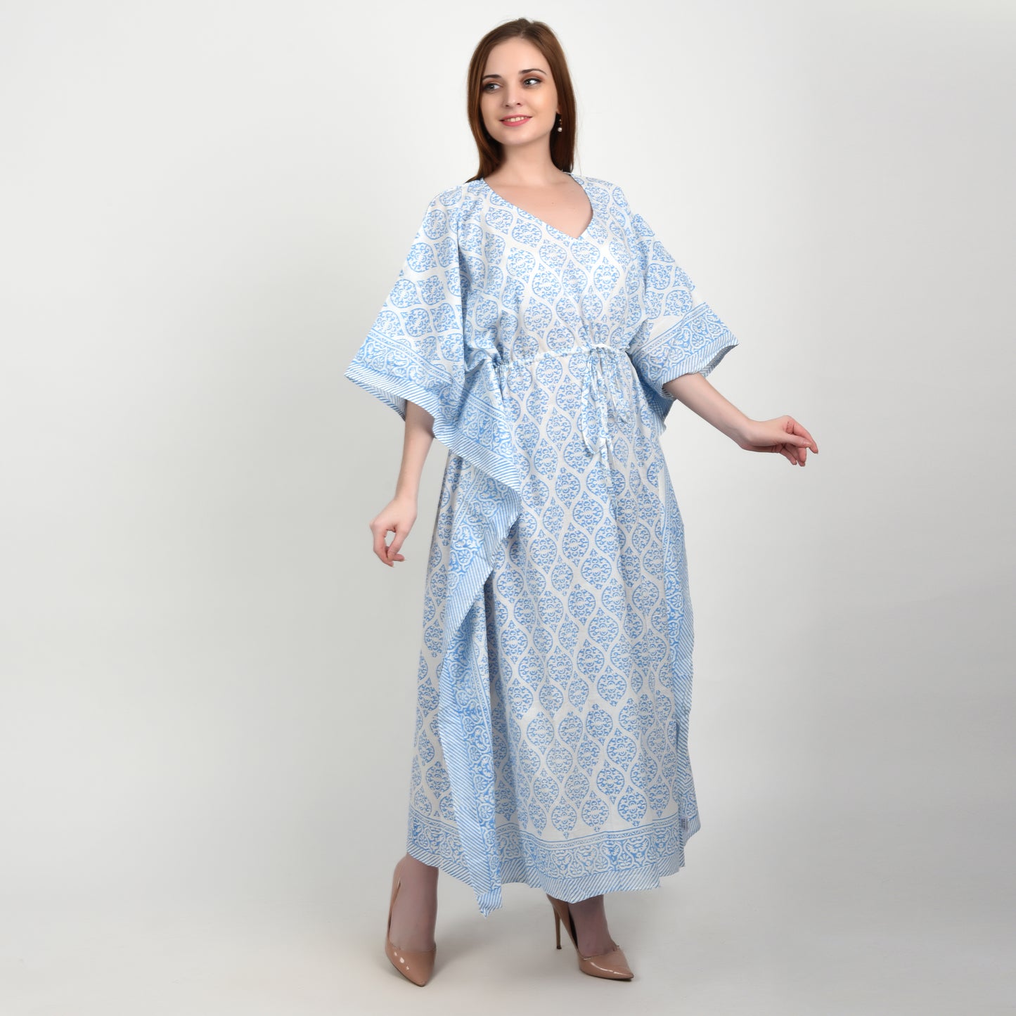 Hand Block Print Cotton Caftans For Women Free Size Vintage traditonal art Maxi gown sleepwear Night gown Kaftan dress