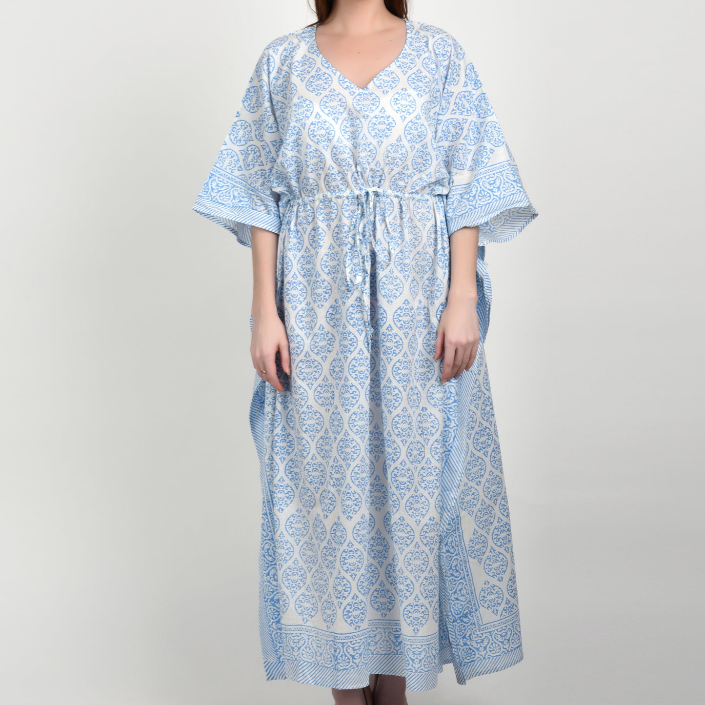 Hand Block Print Cotton Caftans For Women Free Size Vintage traditonal art Maxi gown sleepwear Night gown Kaftan dress