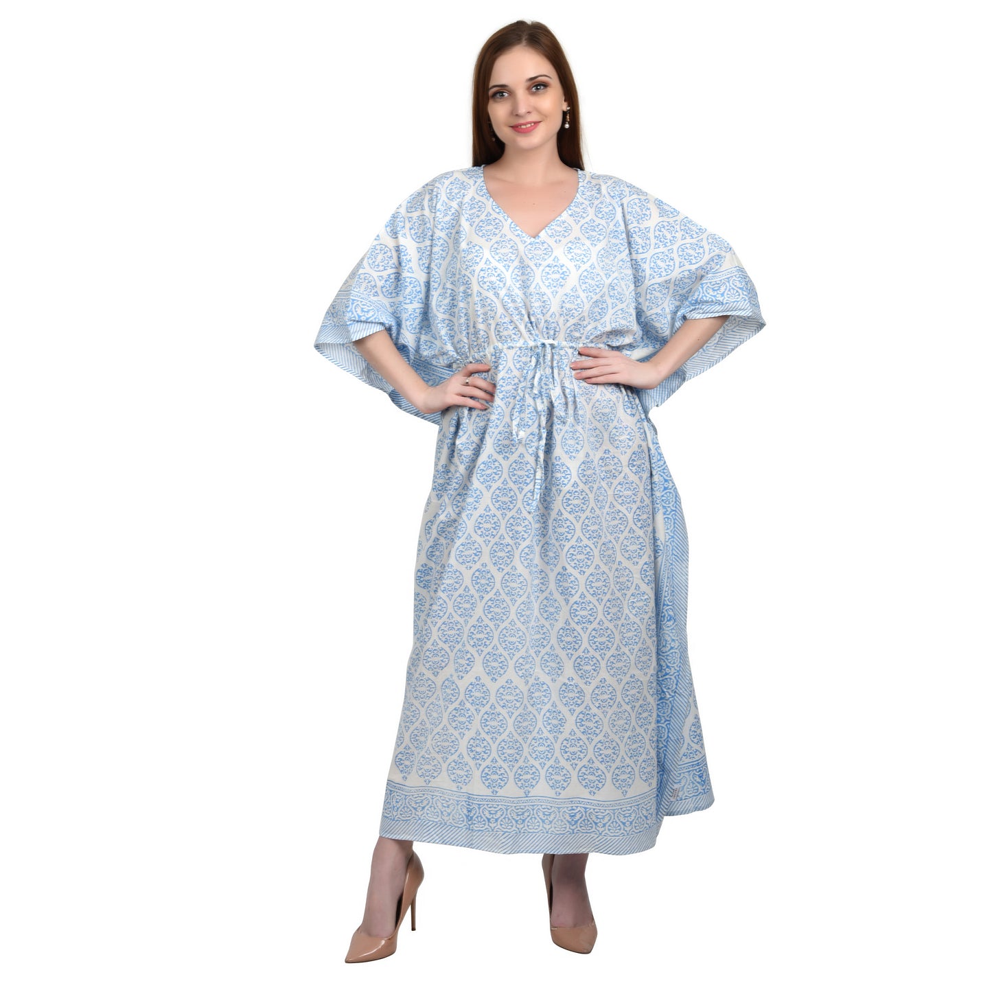 Hand Block Print Cotton Caftans For Women Free Size Vintage traditonal art Maxi gown sleepwear Night gown Kaftan dress