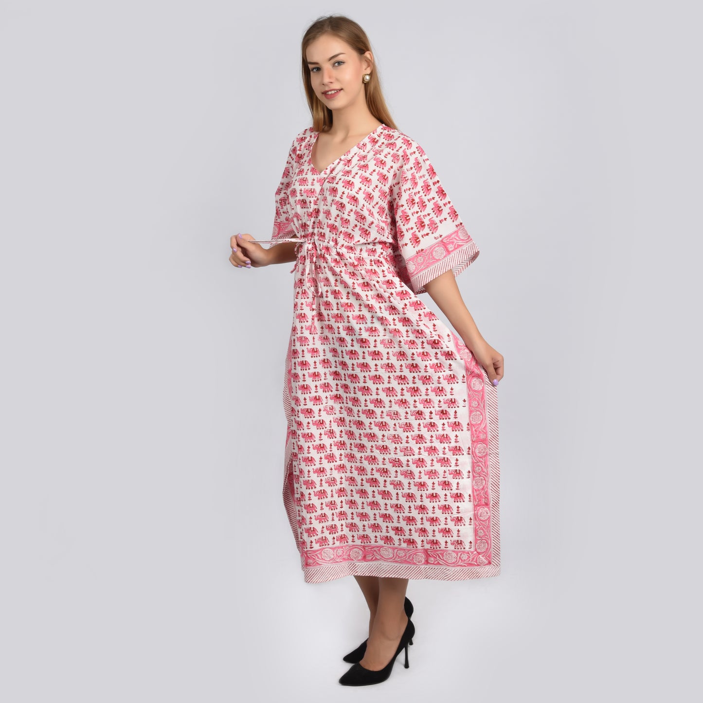 Hand Block Print Cotton Caftans For Women Free Size Vintage traditonal art Maxi gown sleepwear Night gown Kaftan dress