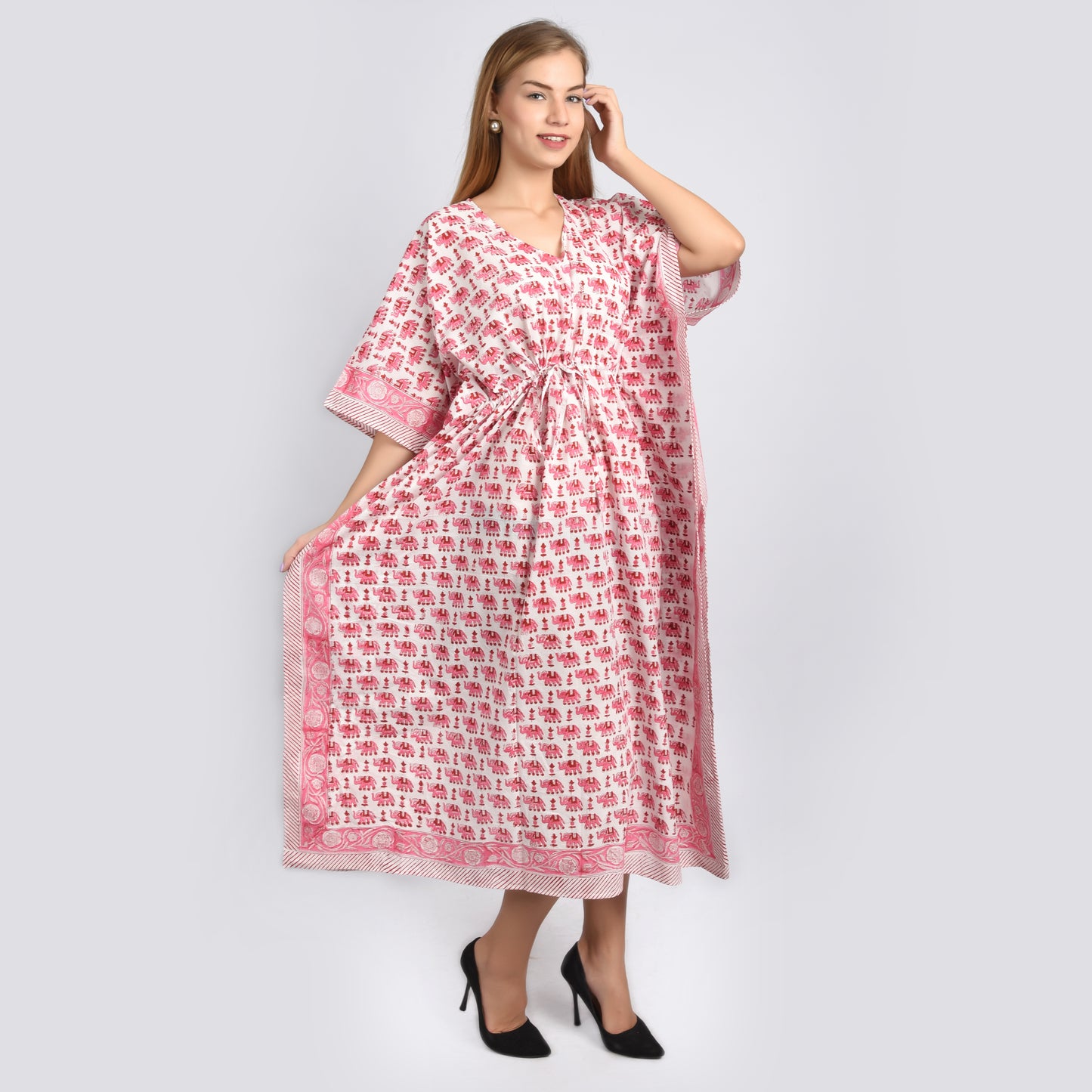 Hand Block Print Cotton Caftans For Women Free Size Vintage traditonal art Maxi gown sleepwear Night gown Kaftan dress