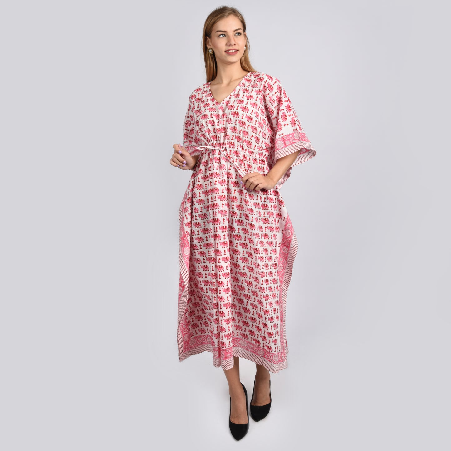 Hand Block Print Cotton Caftans For Women Free Size Vintage traditonal art Maxi gown sleepwear Night gown Kaftan dress