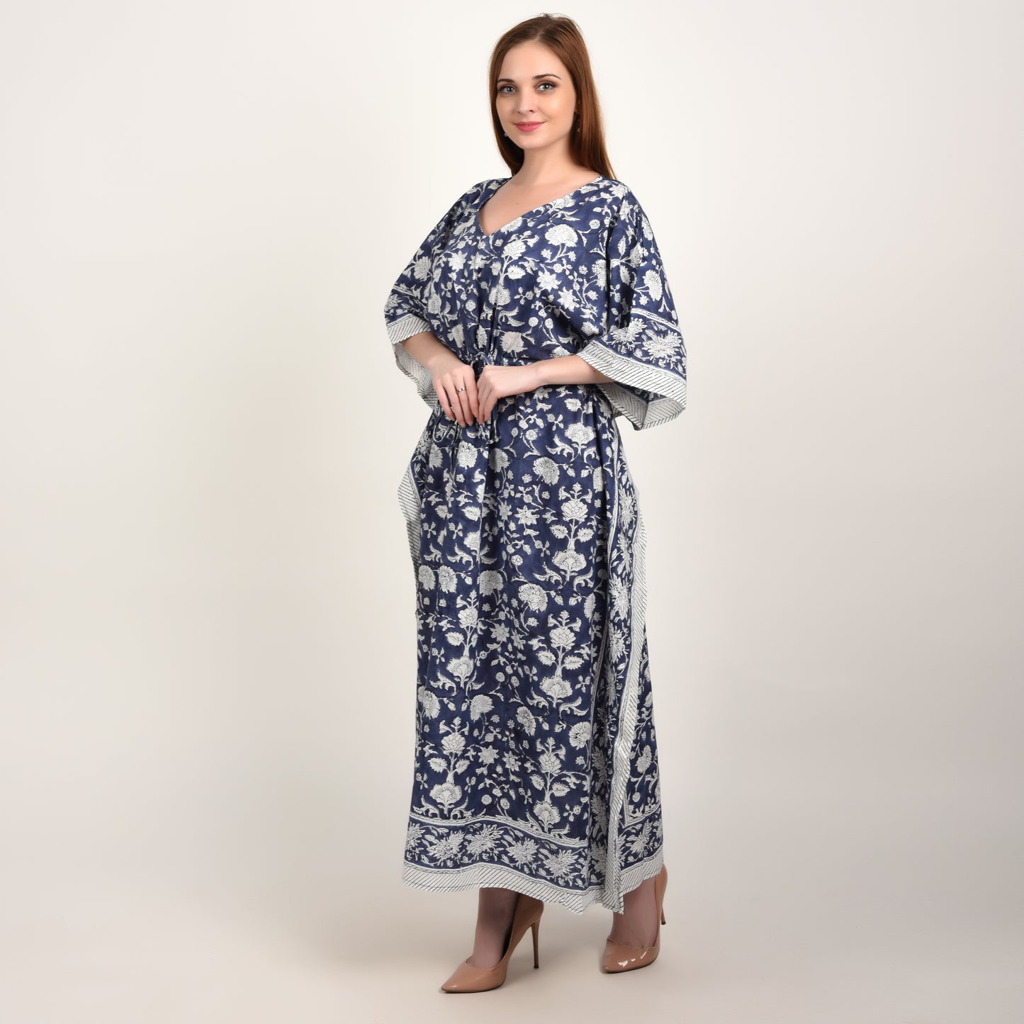 Hand Block Print Cotton Caftans For Women Free Size Vintage traditonal art Maxi gown sleepwear Night gown Kaftan dress