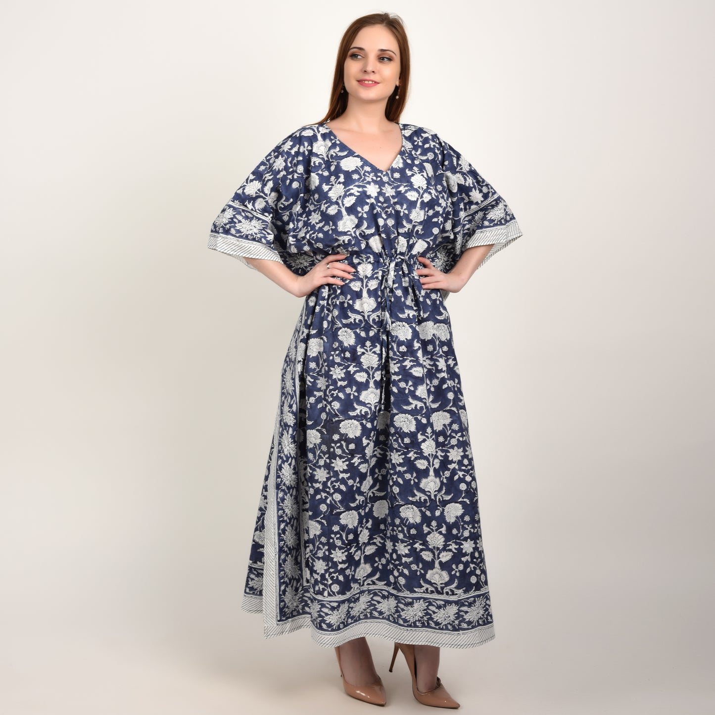 Hand Block Print Cotton Caftans For Women Free Size Vintage traditonal art Maxi gown sleepwear Night gown Kaftan dress