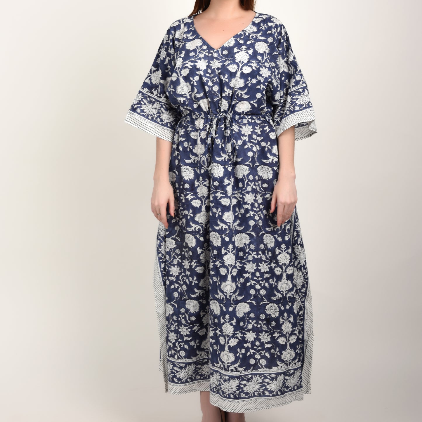 Hand Block Print Cotton Caftans For Women Free Size Vintage traditonal art Maxi gown sleepwear Night gown Kaftan dress
