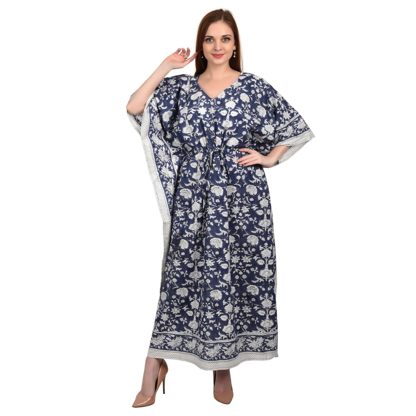 Hand Block Print Cotton Caftans For Women Free Size Vintage traditonal art Maxi gown sleepwear Night gown Kaftan dress