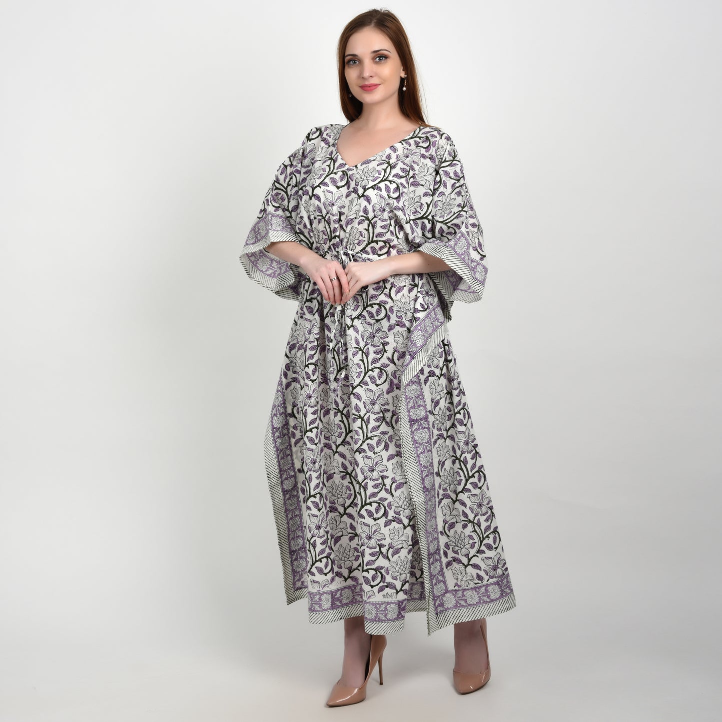 Hand Block Print Cotton Caftans For Women Free Size Vintage traditonal art Maxi gown sleepwear Night gown Kaftan dress