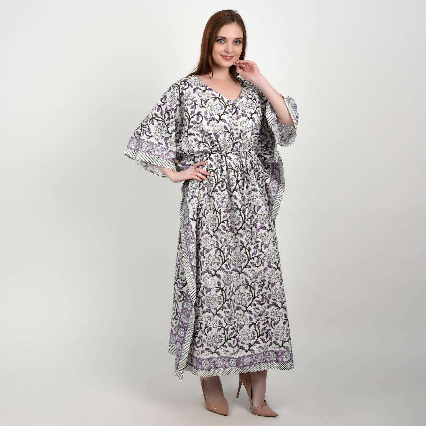 Hand Block Print Cotton Caftans For Women Free Size Vintage traditonal art Maxi gown sleepwear Night gown Kaftan dress