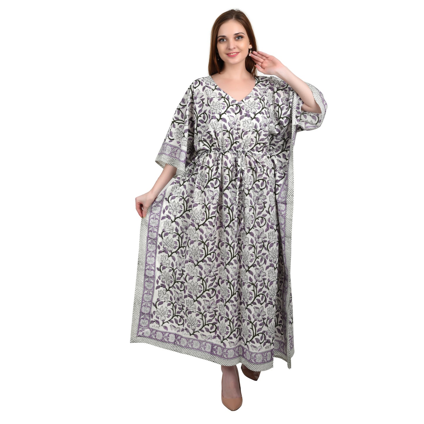 Hand Block Print Cotton Caftans For Women Free Size Vintage traditonal art Maxi gown sleepwear Night gown Kaftan dress