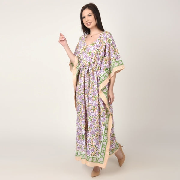 Hand Block Print Cotton Caftans For Women Free Size Vintage traditonal art Maxi gown sleepwear Night gown Kaftan dress