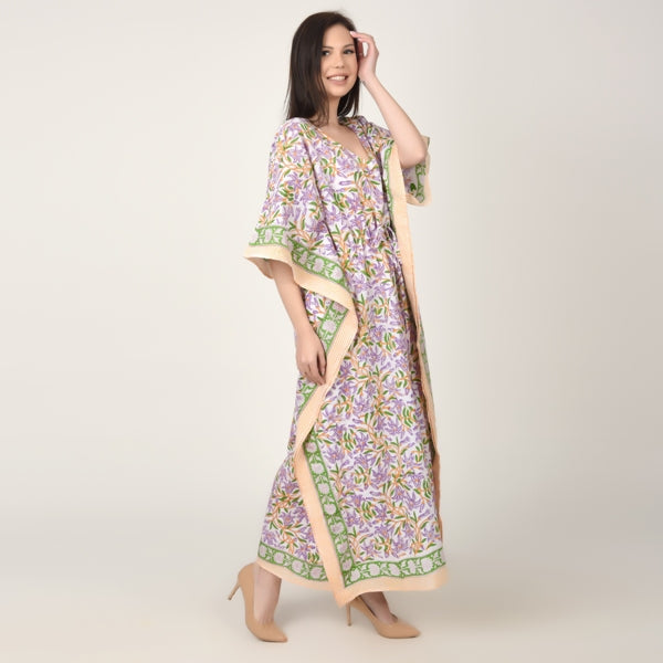 Hand Block Print Cotton Caftans For Women Free Size Vintage traditonal art Maxi gown sleepwear Night gown Kaftan dress