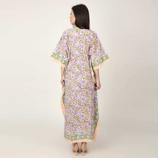 Hand Block Print Cotton Caftans For Women Free Size Vintage traditonal art Maxi gown sleepwear Night gown Kaftan dress