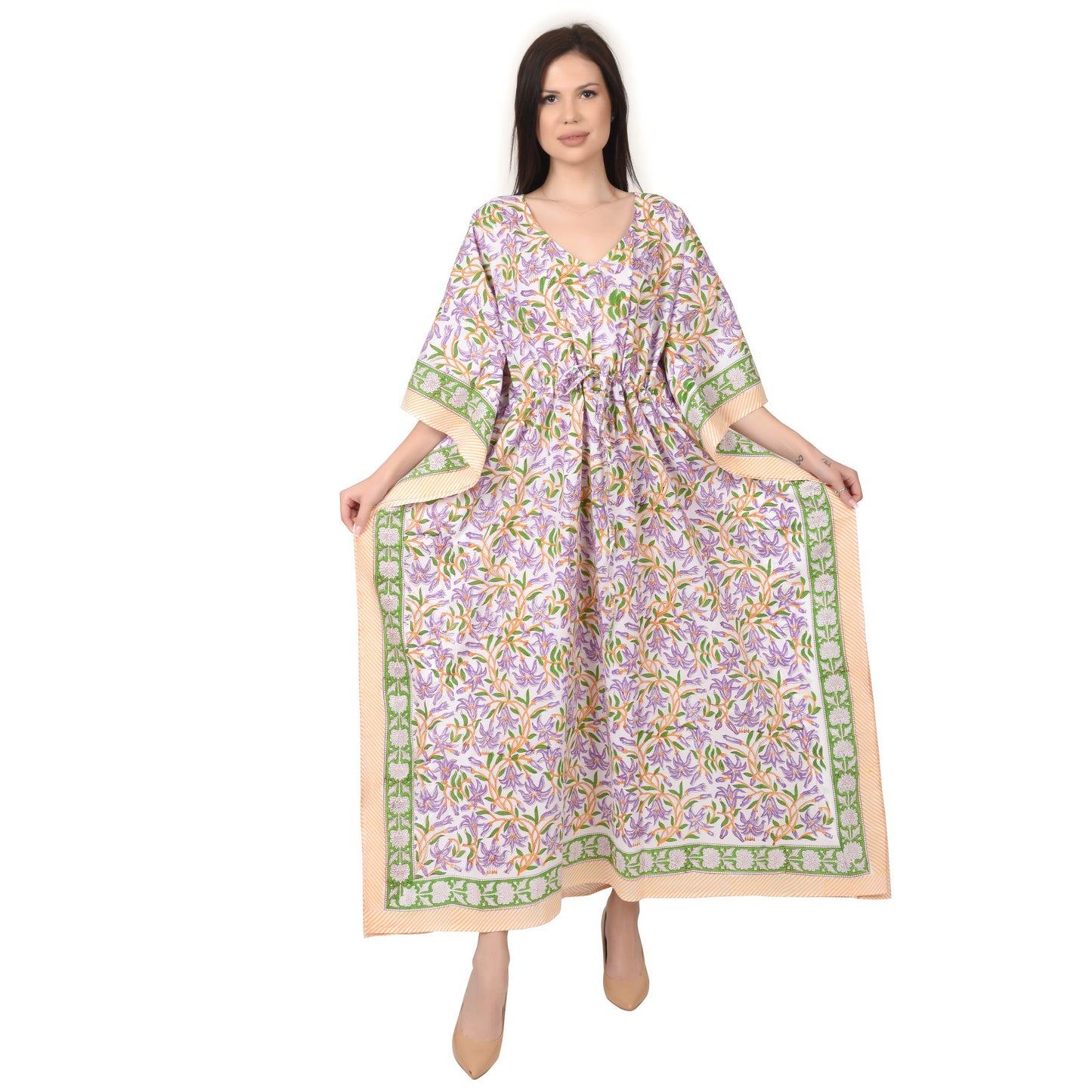 Hand Block Print Cotton Caftans For Women Free Size Vintage traditonal art Maxi gown sleepwear Night gown Kaftan dress