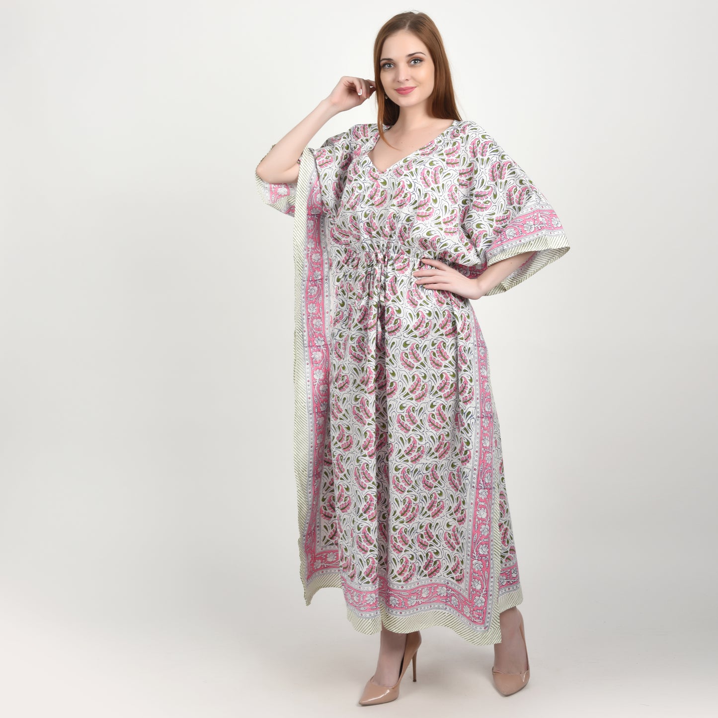 Hand Block Print Cotton Caftans For Women Free Size Vintage traditonal art Maxi gown sleepwear Night gown Kaftan dress