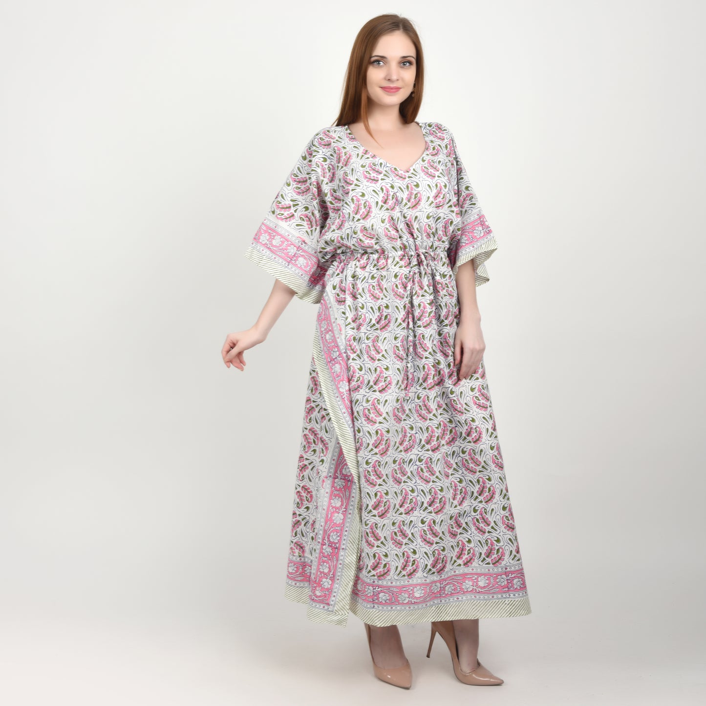 Hand Block Print Cotton Caftans For Women Free Size Vintage traditonal art Maxi gown sleepwear Night gown Kaftan dress