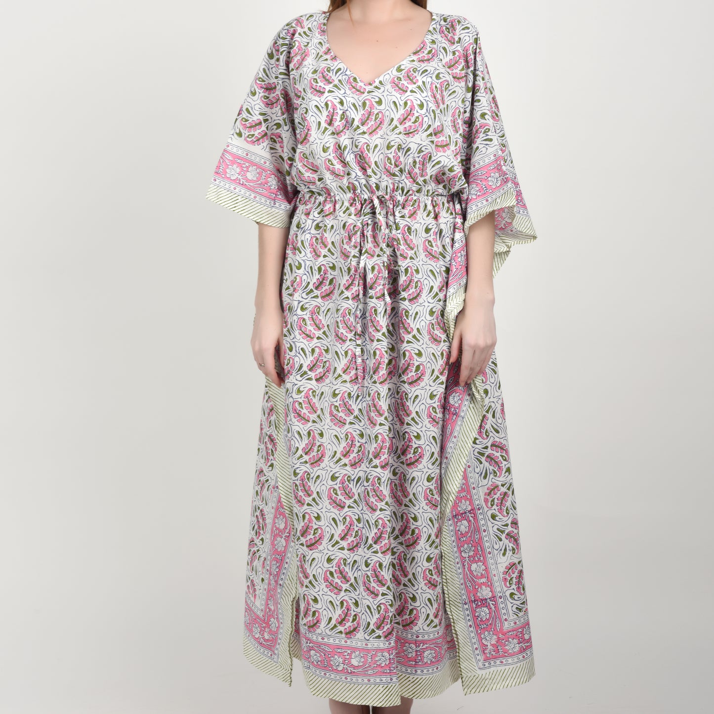 Hand Block Print Cotton Caftans For Women Free Size Vintage traditonal art Maxi gown sleepwear Night gown Kaftan dress