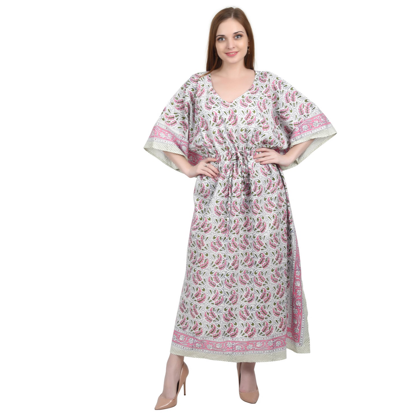 Hand Block Print Cotton Caftans For Women Free Size Vintage traditonal art Maxi gown sleepwear Night gown Kaftan dress