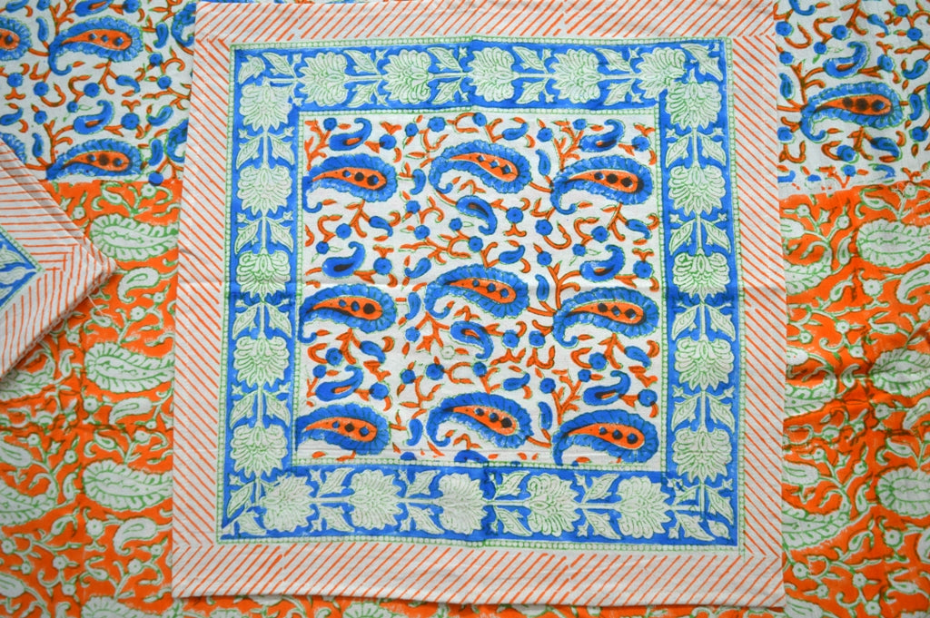 Indian Hand Block Traditional Printed Tablecloth Handmade Cotton Floral 6 Seater Tabletop Decorative for Dinning Table 60 * 90 Inches with Nepkins