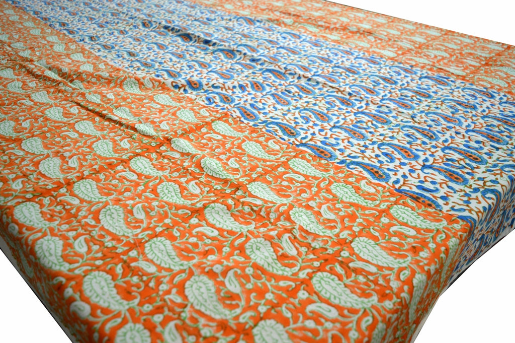 Indian Hand Block Traditional Printed Tablecloth Handmade Cotton Floral 6 Seater Tabletop Decorative for Dinning Table 60 * 90 Inches with Nepkins
