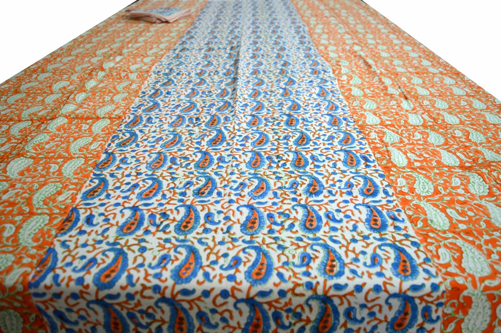 Indian Hand Block Traditional Printed Tablecloth Handmade Cotton Floral 6 Seater Tabletop Decorative for Dinning Table 60 * 90 Inches with Nepkins