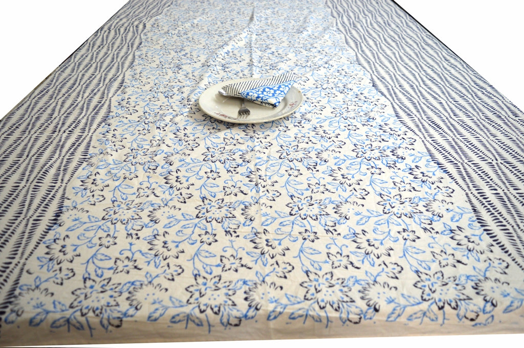 Indian Hand Block Traditional Printed Tablecloth Handmade Cotton Floral 6 Seater Tabletop Decorative for Dinning Table 60 * 90 Inches with Nepkins