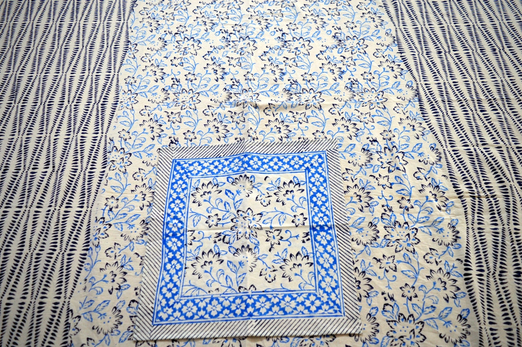 Indian Hand Block Traditional Printed Tablecloth Handmade Cotton Floral 6 Seater Tabletop Decorative for Dinning Table 60 * 90 Inches with Nepkins