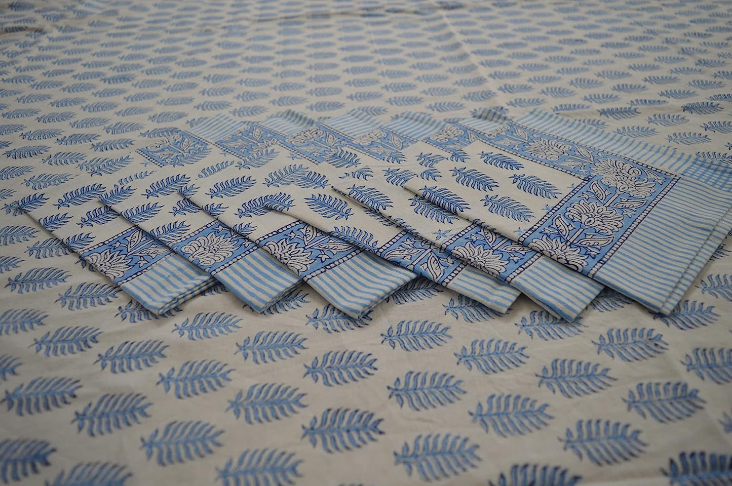 Indian Hand Block Traditional Printed Tablecloth Handmade Cotton Floral 6 Seater Tabletop Decorative for Dinning Table 60 * 90 Inches with Nepkins