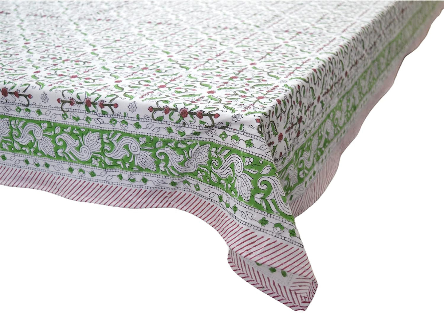 Indian Hand Block Traditional Printed Tablecloth Handmade Cotton Floral 6 Seater Tabletop Decorative for Dinning Table 60 * 90 Inches with Nepkins