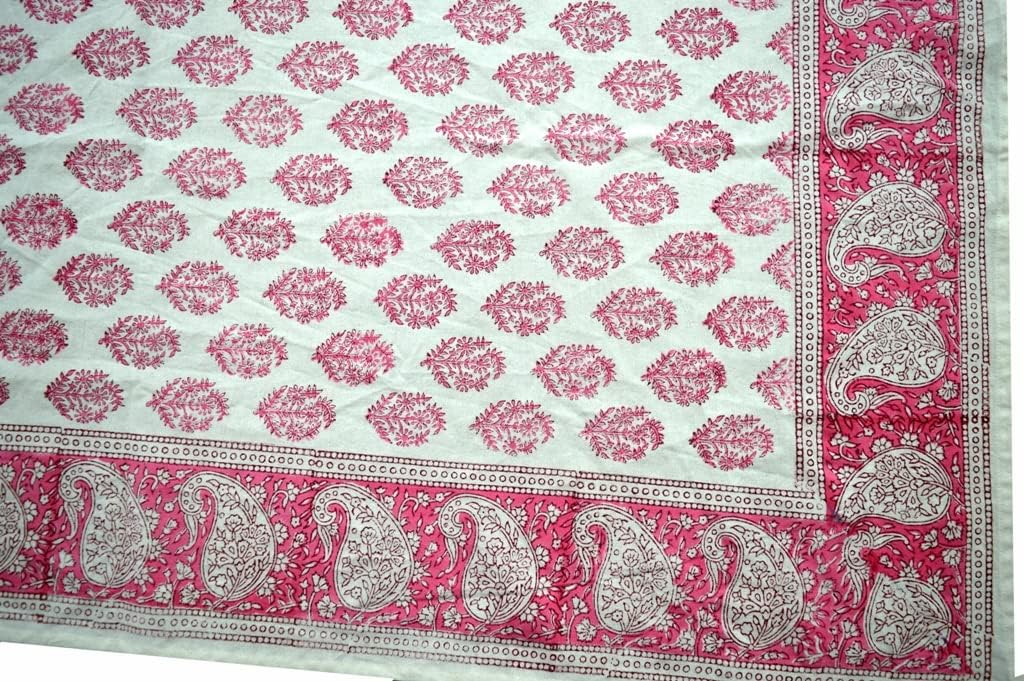 Indian Hand Block Traditional Printed Tablecloth Handmade Cotton Floral 6 Seater Tabletop Decorative for Dinning Table 60 * 90 Inches with Nepkins