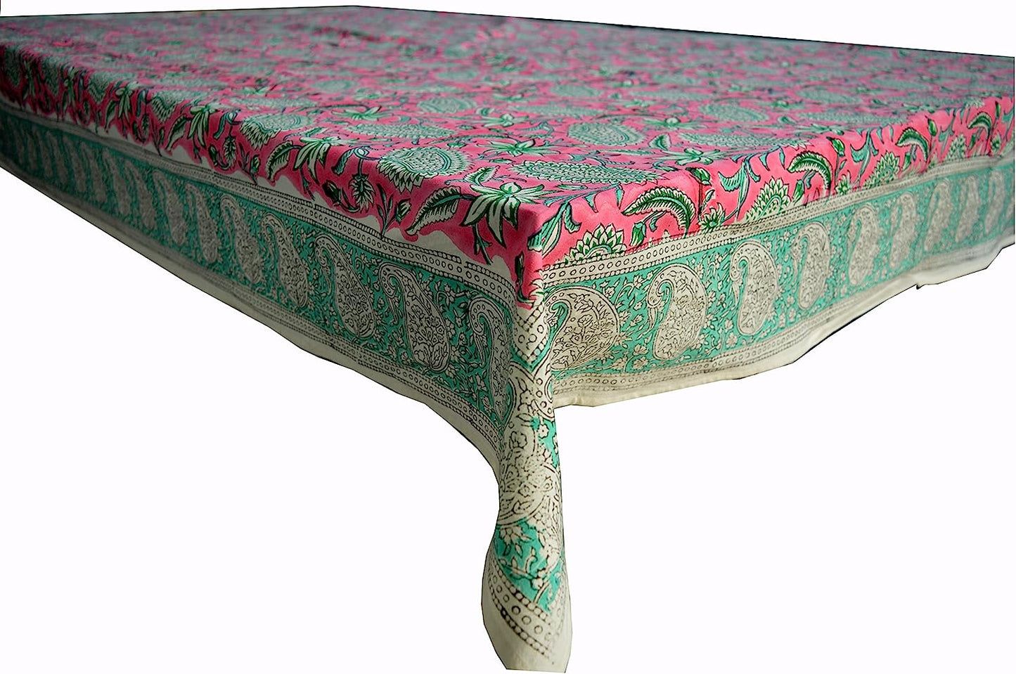 Indian Hand Block Traditional Printed Tablecloth Handmade Cotton Floral 6 Seater Tabletop Decorative for Dinning Table 60 * 90 Inches with Nepkins