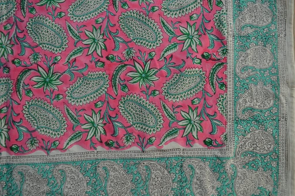 Indian Hand Block Traditional Printed Tablecloth Handmade Cotton Floral 6 Seater Tabletop Decorative for Dinning Table 60 * 90 Inches with Nepkins