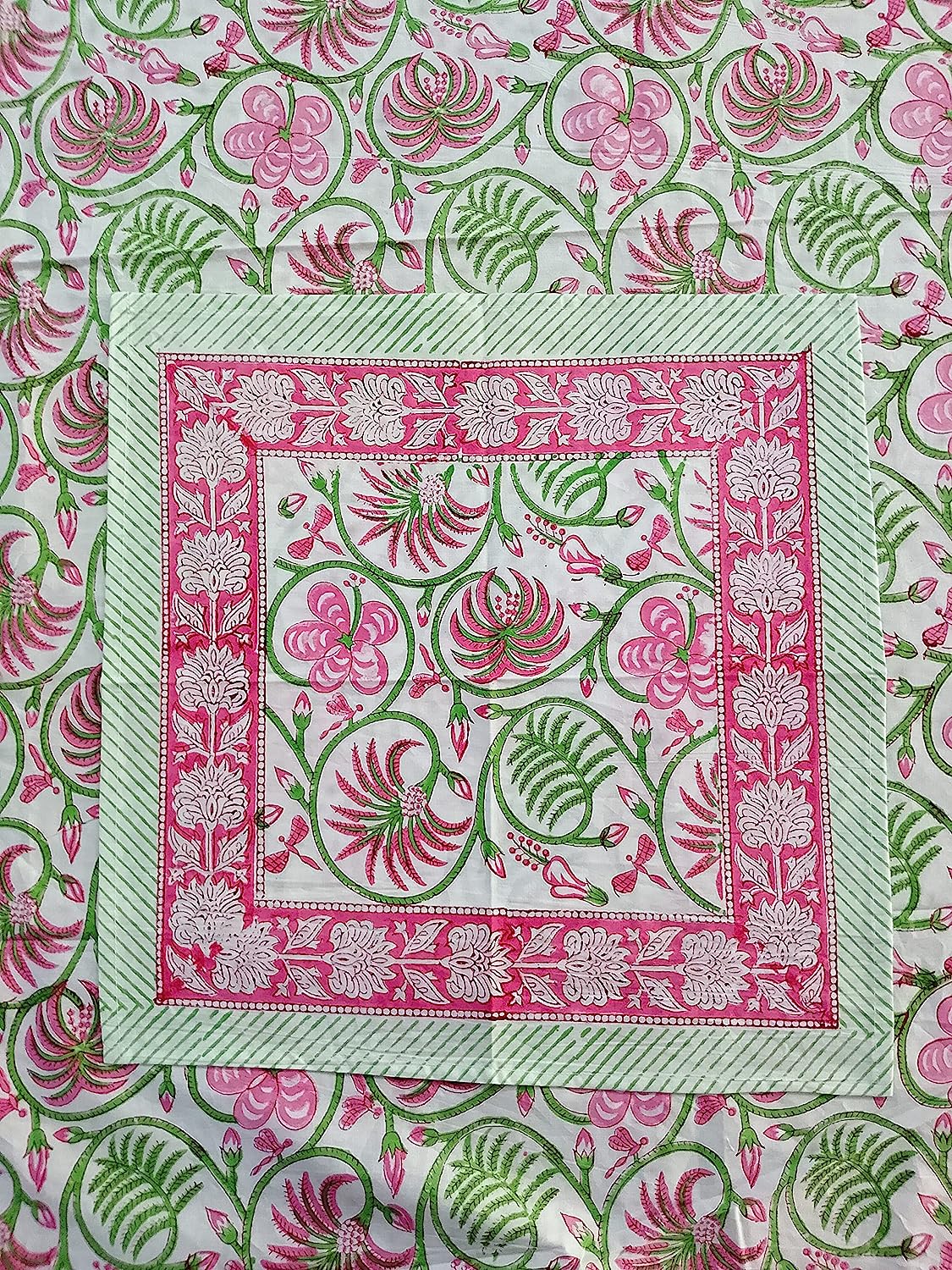 Indian Hand Block Traditional Printed Tablecloth Handmade Cotton Floral 6 Seater Tabletop Decorative for Dinning Table 60 * 90 Inches with Nepkins