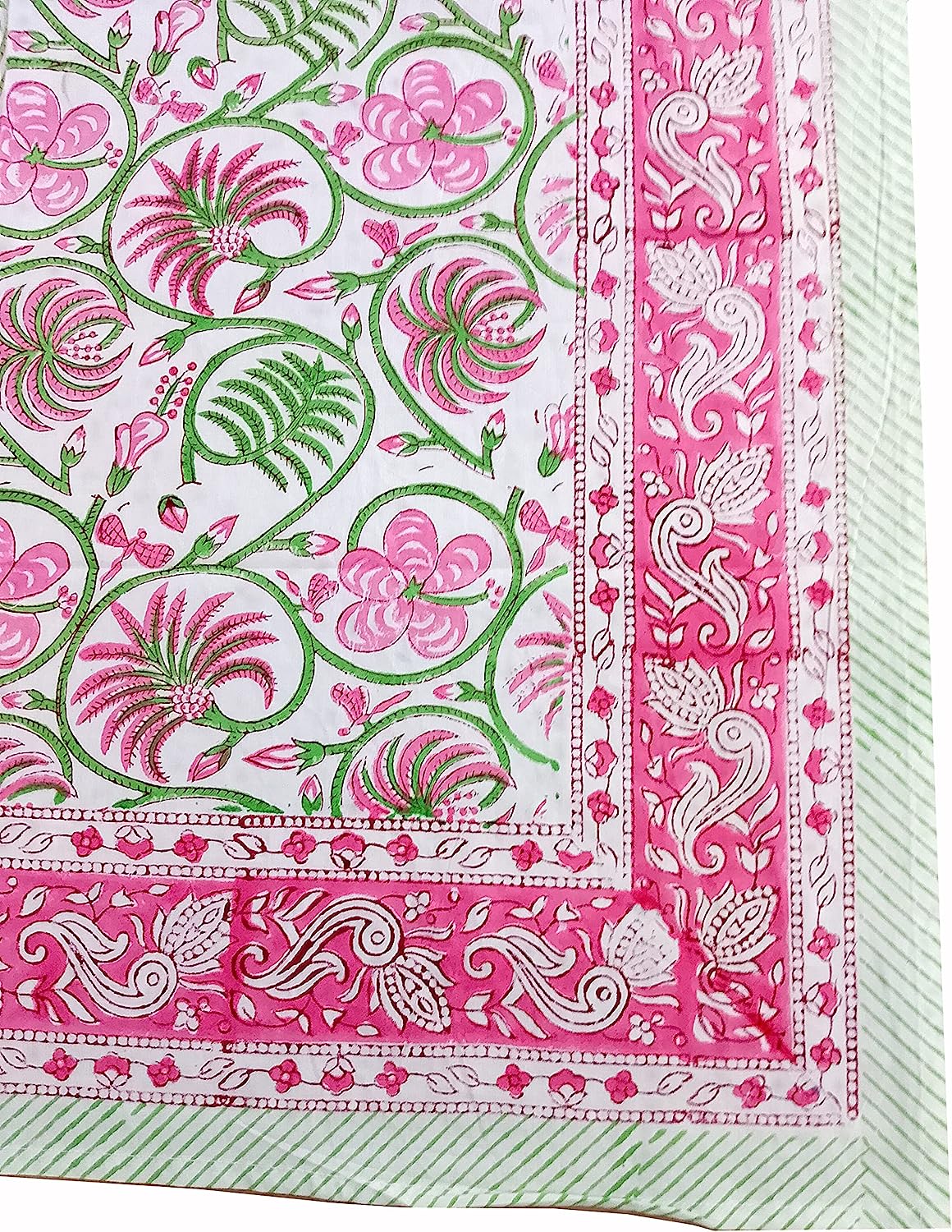 Indian Hand Block Traditional Printed Tablecloth Handmade Cotton Floral 6 Seater Tabletop Decorative for Dinning Table 60 * 90 Inches with Nepkins