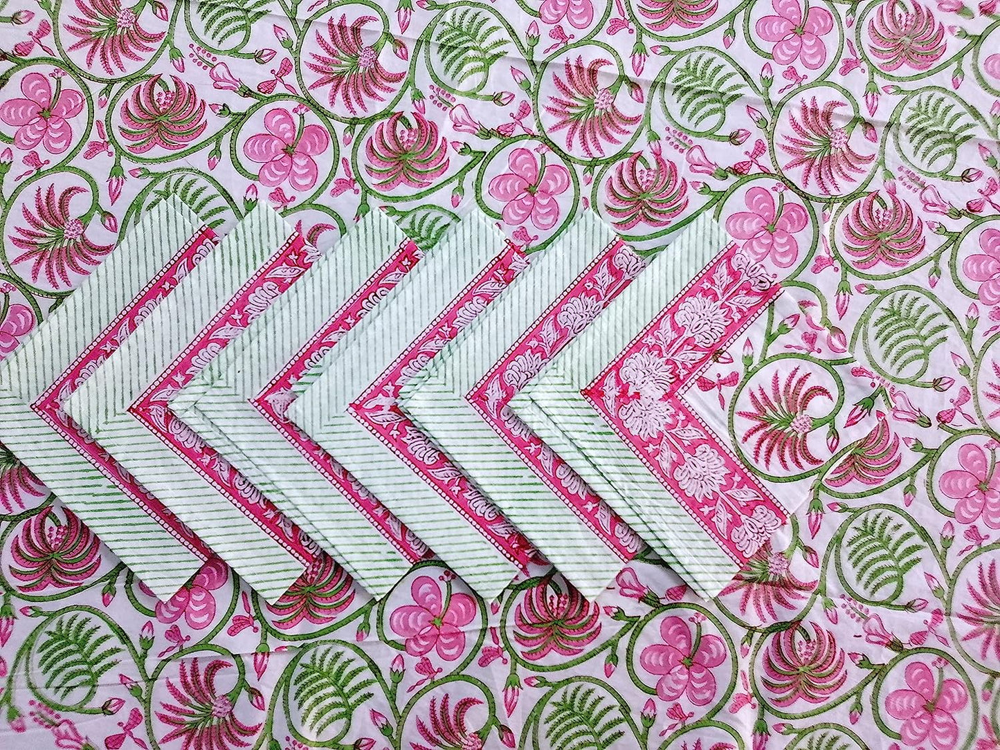 Indian Hand Block Traditional Printed Tablecloth Handmade Cotton Floral 6 Seater Tabletop Decorative for Dinning Table 60 * 90 Inches with Nepkins