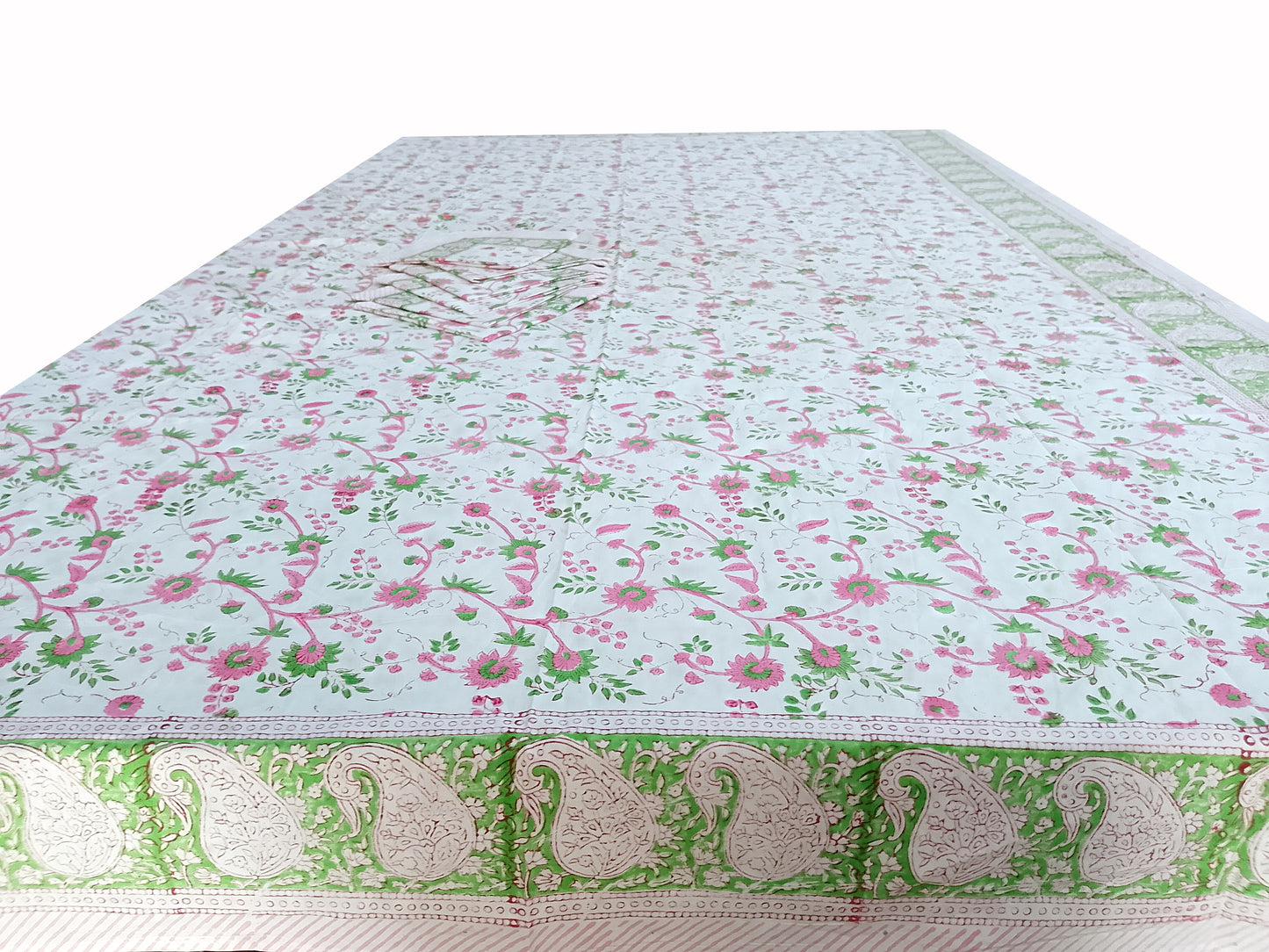 Indian Hand Block Traditional Printed Tablecloth Handmade Cotton Floral 6 Seater Tabletop Decorative for Dinning Table 60 * 90 Inches with Nepkins