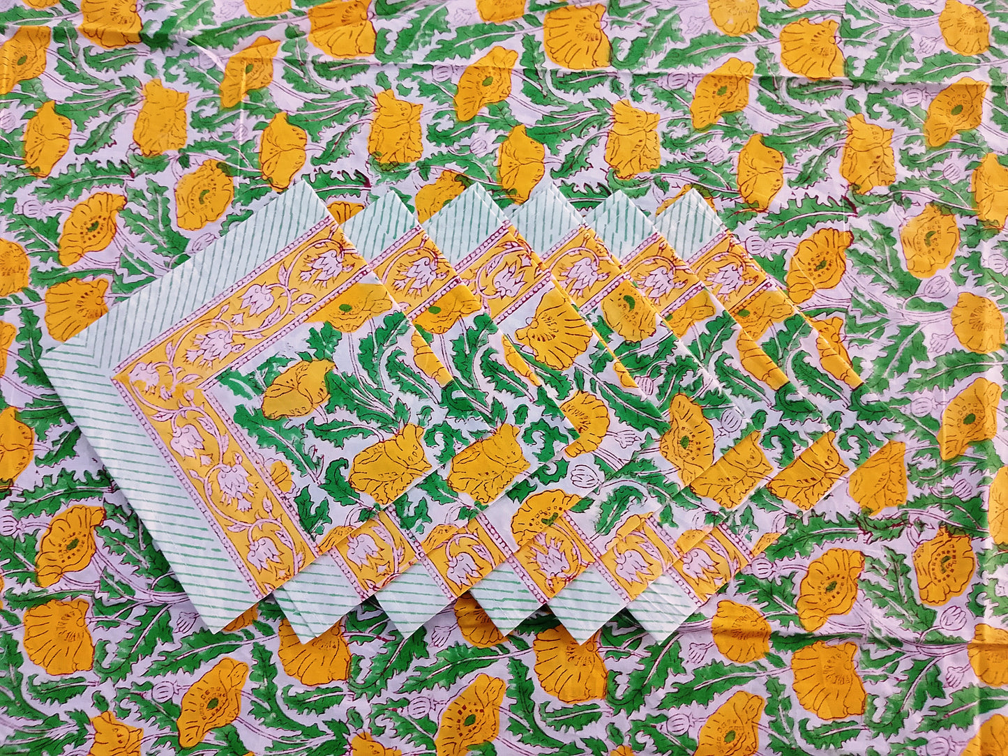 Indian Hand Block Traditional Printed Tablecloth Handmade Cotton Floral 6 Seater Tabletop Decorative for Dinning Table 60 * 90 Inches with Nepkins