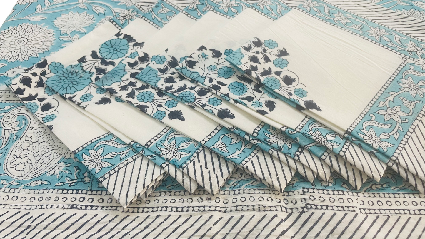 Indian Hand Block Traditional Printed Tablecloth Handmade Cotton Floral 6 Seater Tabletop Decorative for Dinning Table 60 * 90 Inches with Nepkins