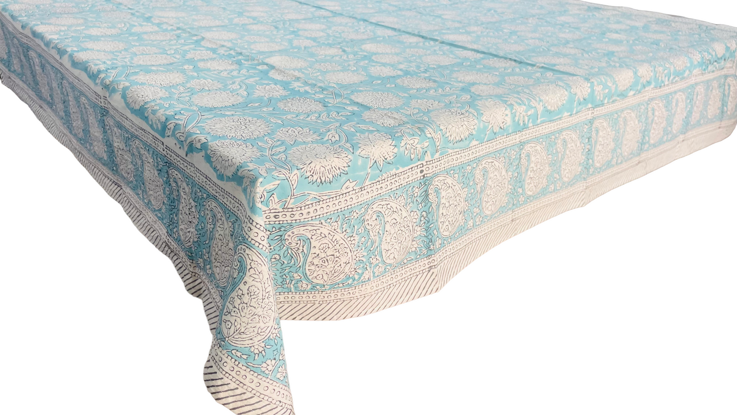 Indian Hand Block Traditional Printed Tablecloth Handmade Cotton Floral 6 Seater Tabletop Decorative for Dinning Table 60 * 90 Inches with Nepkins
