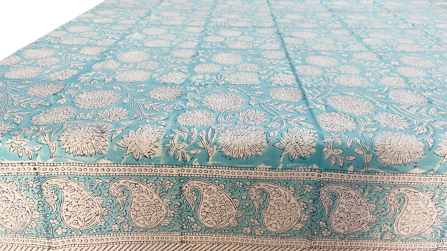 Indian Hand Block Traditional Printed Tablecloth Handmade Cotton Floral 6 Seater Tabletop Decorative for Dinning Table 60 * 90 Inches with Nepkins