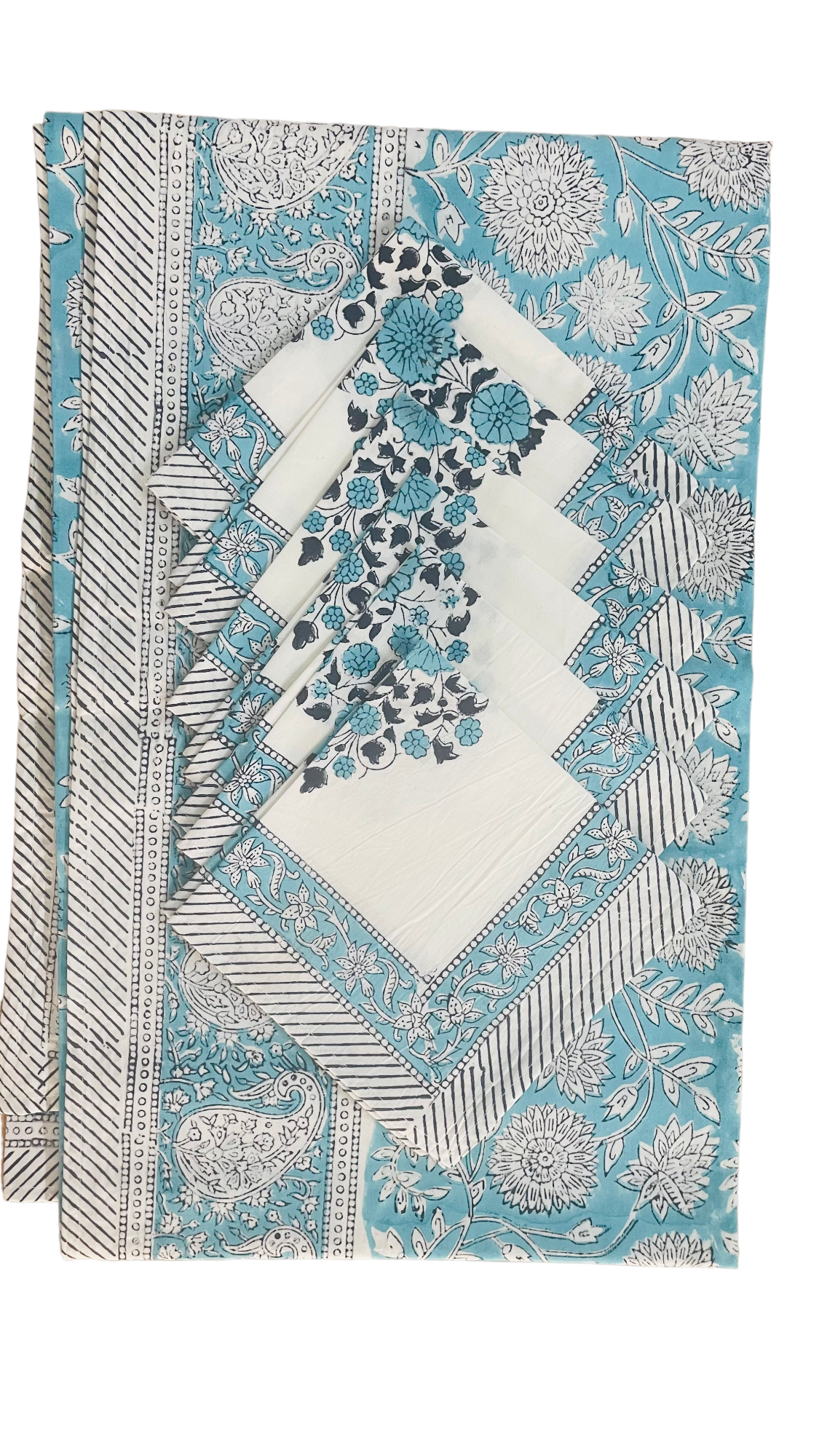 Indian Hand Block Traditional Printed Tablecloth Handmade Cotton Floral 6 Seater Tabletop Decorative for Dinning Table 60 * 90 Inches with Nepkins