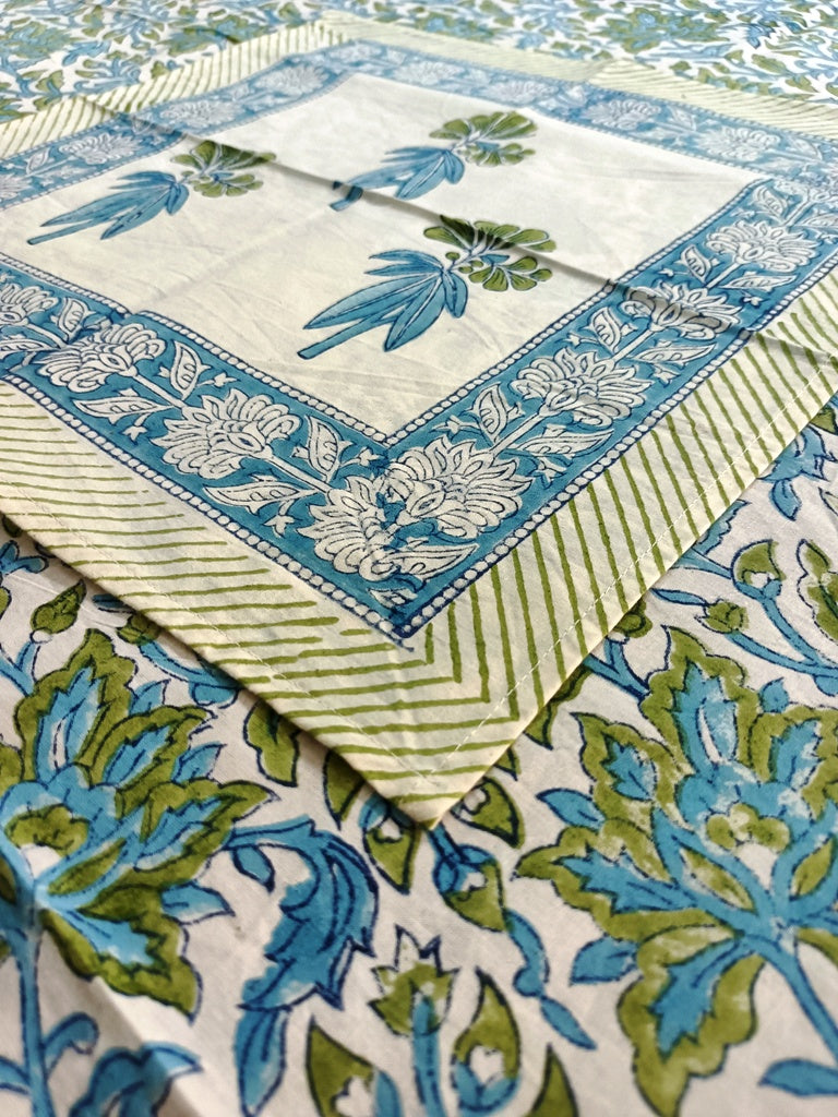 Indian Hand Block Traditional Printed Tablecloth Handmade Cotton Floral 6 Seater Tabletop Decorative for Dinning Table 60 * 90 Inches with Nepkins