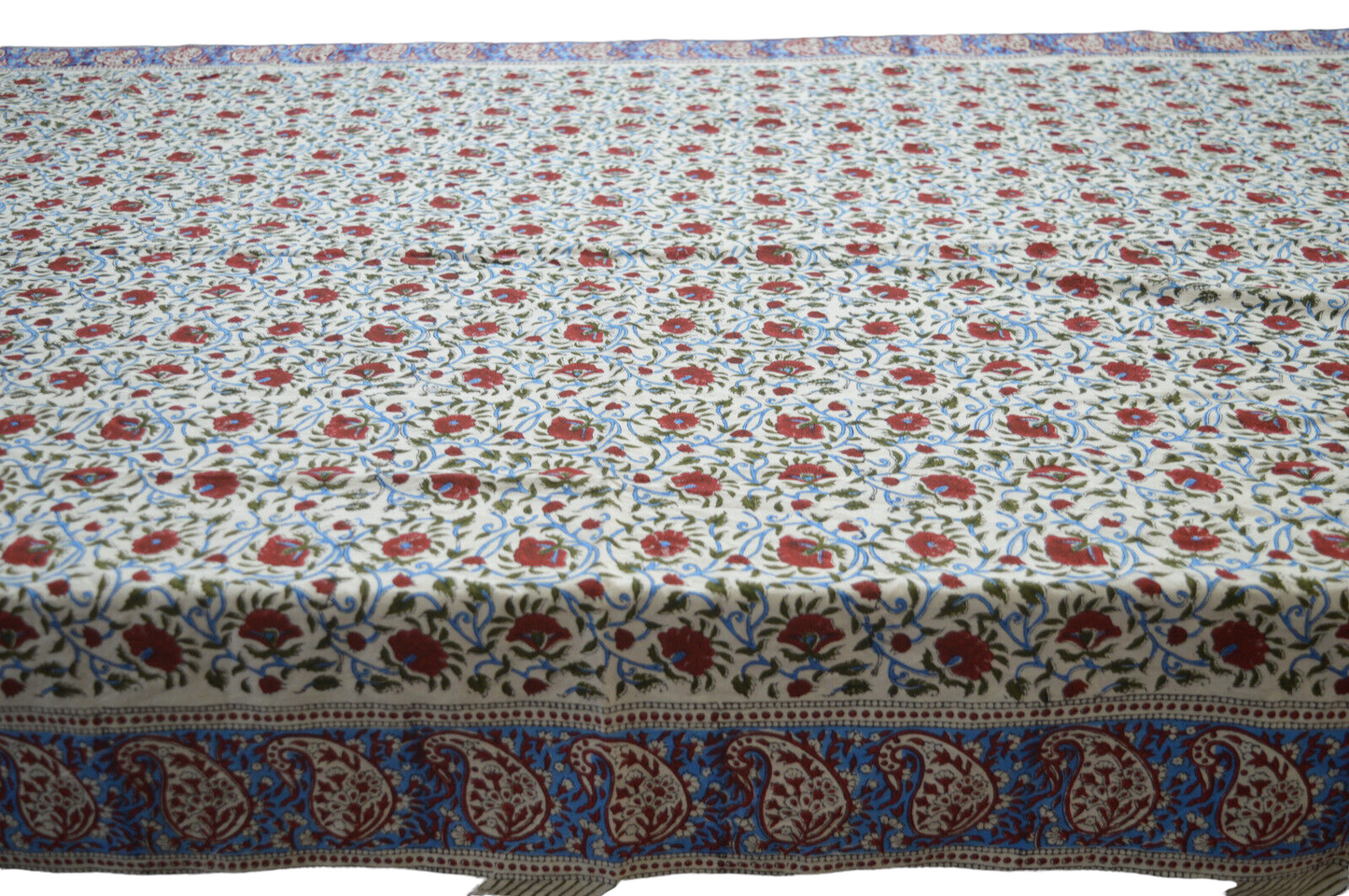 Indian Hand Block Traditional Printed Tablecloth Handmade Cotton Floral 6 Seater Tabletop Decorative for Dinning Table 60 * 90 Inches with Nepkins