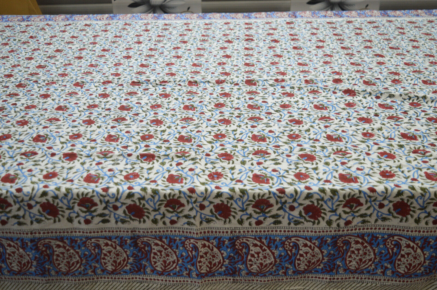 Indian Hand Block Traditional Printed Tablecloth Handmade Cotton Floral 6 Seater Tabletop Decorative for Dinning Table 60 * 90 Inches with Nepkins