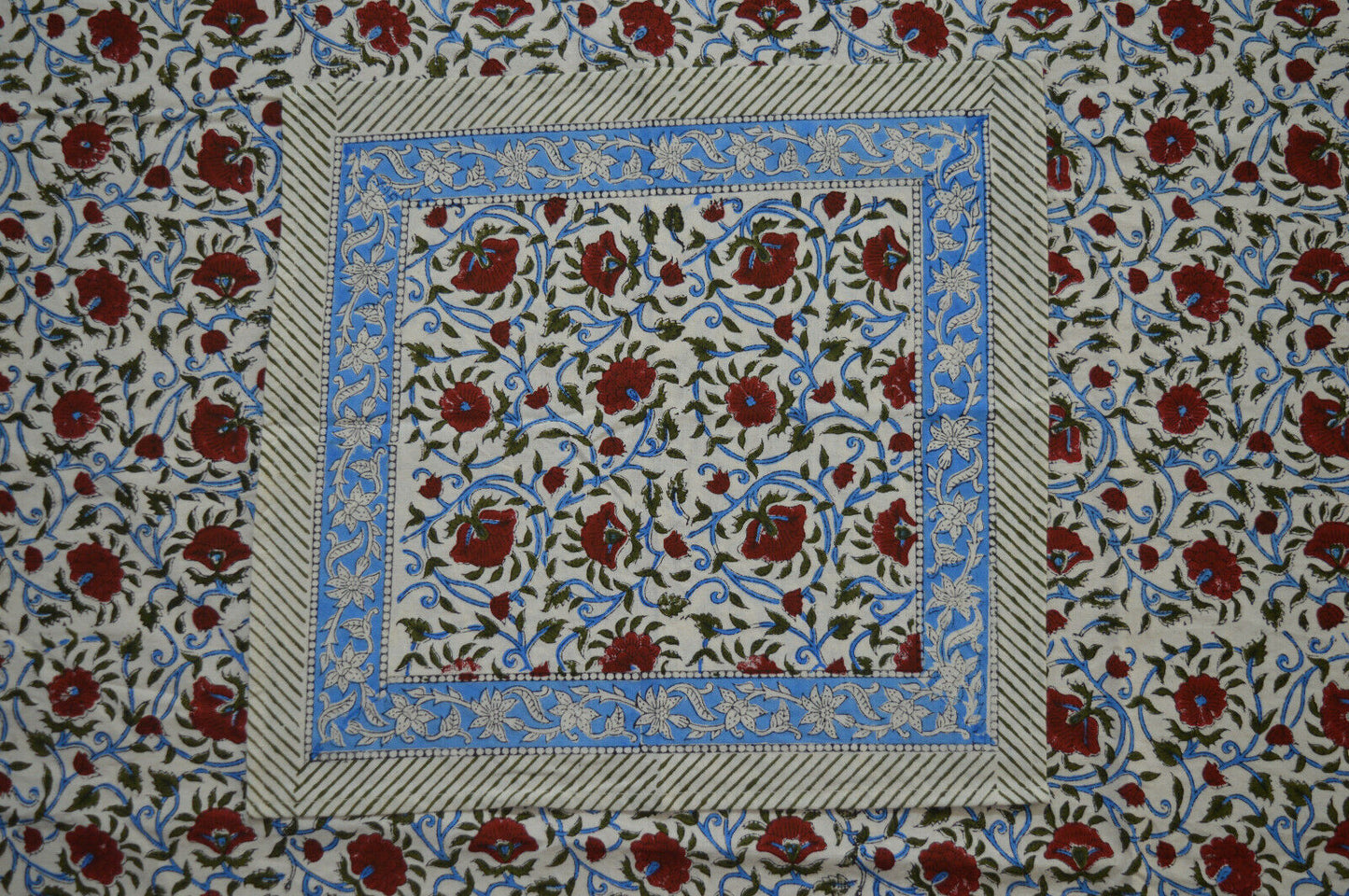Indian Hand Block Traditional Printed Tablecloth Handmade Cotton Floral 6 Seater Tabletop Decorative for Dinning Table 60 * 90 Inches with Nepkins