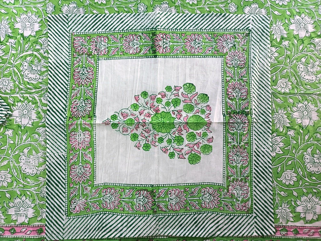 Indian Hand Block Traditional Printed Tablecloth Handmade Cotton Floral 6 Seater Tabletop Decorative for Dinning Table 60 * 90 Inches with Nepkins