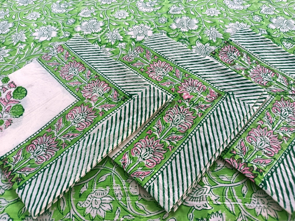 Indian Hand Block Traditional Printed Tablecloth Handmade Cotton Floral 6 Seater Tabletop Decorative for Dinning Table 60 * 90 Inches with Nepkins