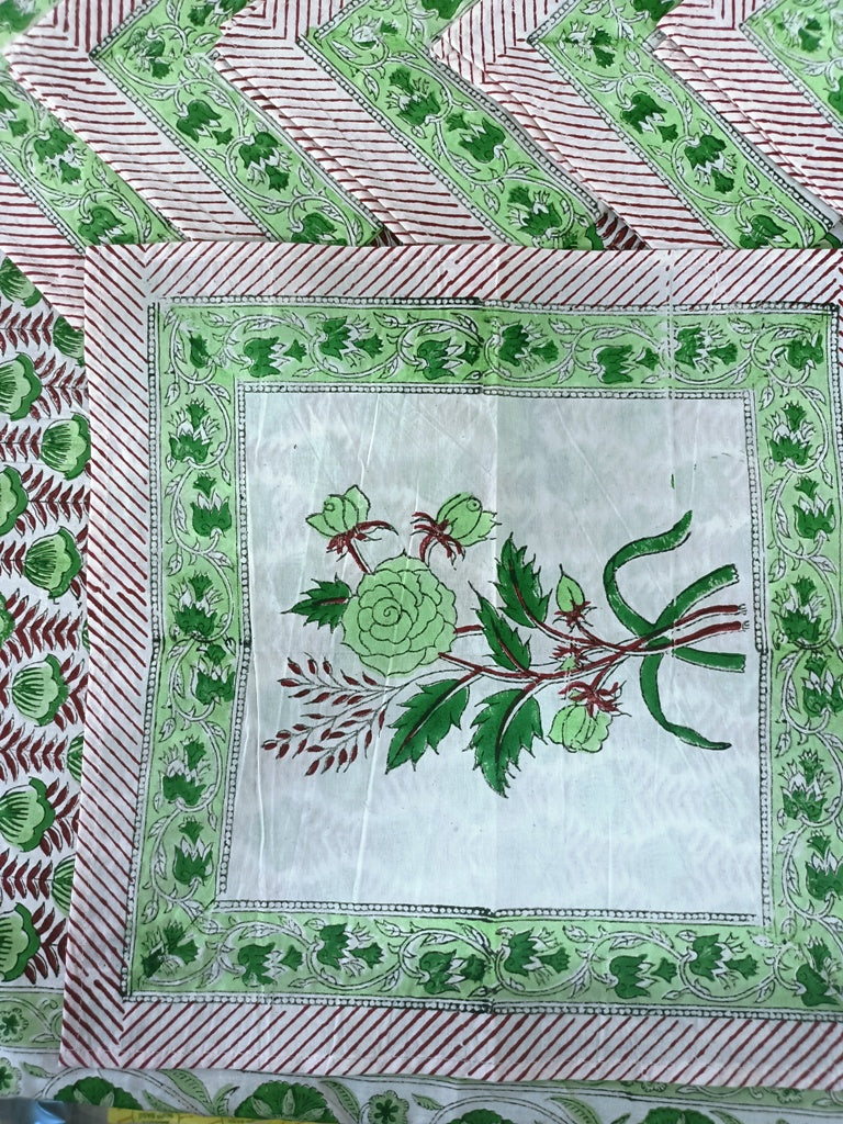 Indian Hand Block Traditional Printed Tablecloth Handmade Cotton Floral 6 Seater Tabletop Decorative for Dinning Table 60 * 90 Inches with Nepkins