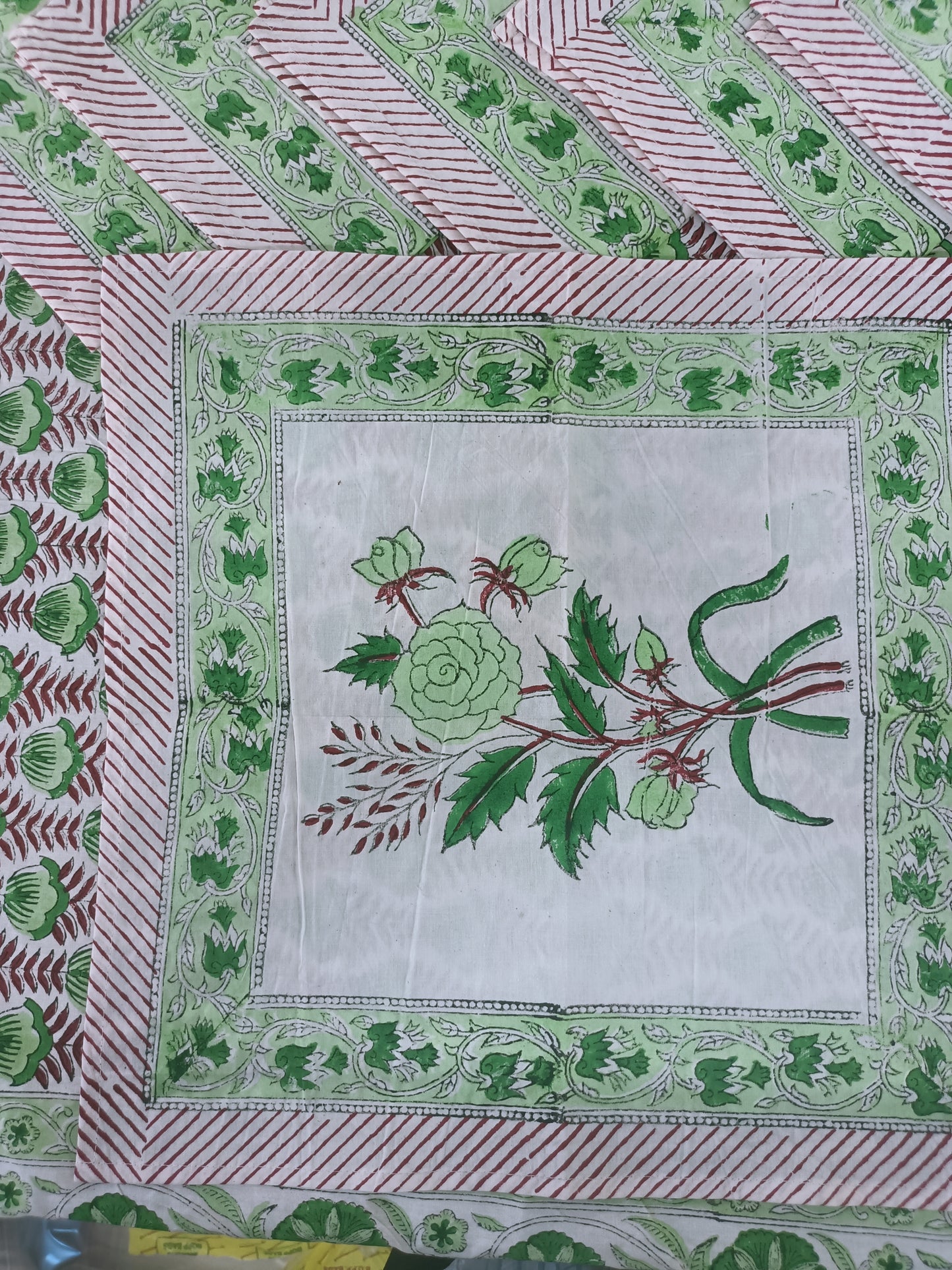 Indian Hand Block Traditional Printed Tablecloth Handmade Cotton Floral 6 Seater Tabletop Decorative for Dinning Table 60 * 90 Inches with Nepkins