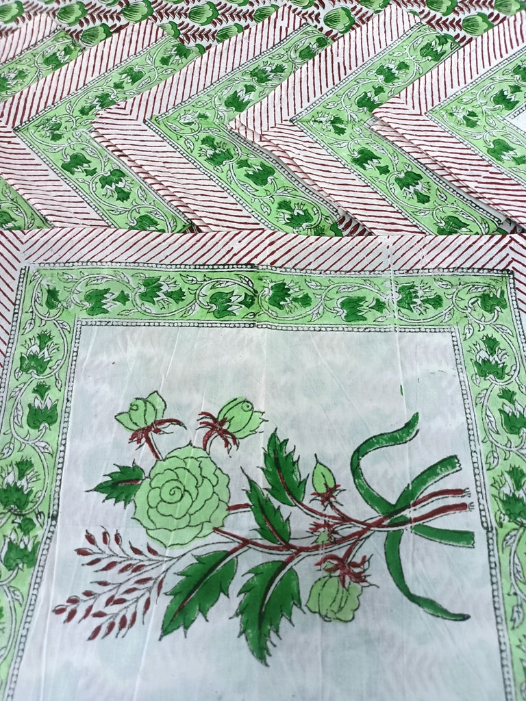 Indian Hand Block Traditional Printed Tablecloth Handmade Cotton Floral 6 Seater Tabletop Decorative for Dinning Table 60 * 90 Inches with Nepkins