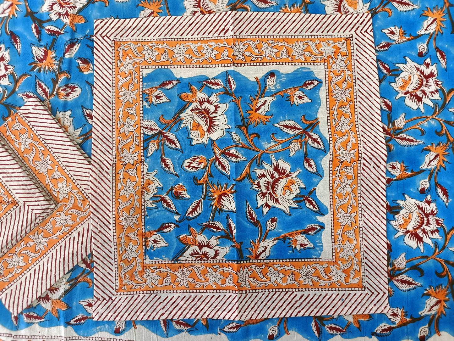 Indian Hand Block Traditional Printed Tablecloth Handmade Cotton Floral 6 Seater Tabletop Decorative for Dinning Table 60 * 90 Inches with Nepkins